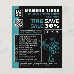 Prospectus 11,4 Cm X 14,2 Cm Logo De Réparation De Pneu, Boutique Spécialiste P