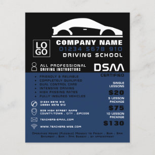 Prospectus 11,4 Cm X 14,2 Cm Logo de voiture noir et blanc, école de conduite,