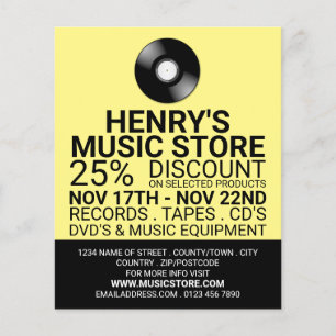 Prospectus 11,4 Cm X 14,2 Cm Logo d'enregistrement, Boutique de musique publici