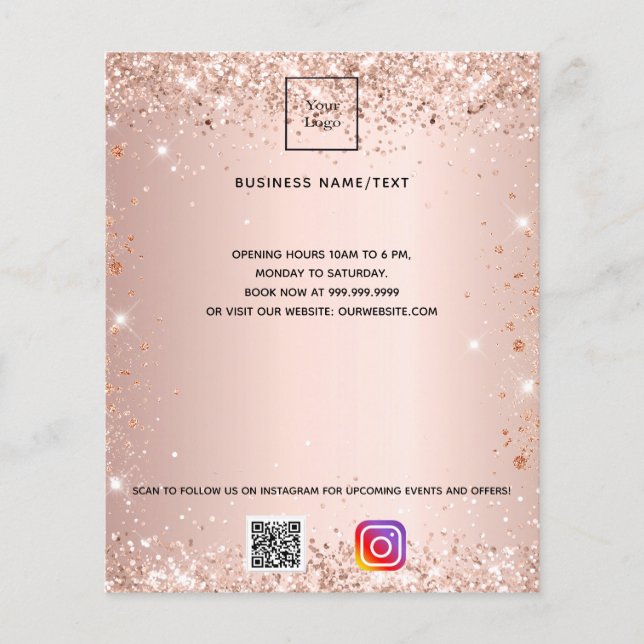 Prospectus 11,4 Cm X 14,2 Cm Logo d'entreprise Blush code qr instagram rose (Devant)