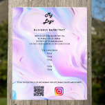 Prospectus 11,4 Cm X 14,2 Cm Logo d'entreprise Holographique rose instagram QR<br><div class="desc">Personnalisez et ajoutez votre logo,  nom,  adresse,  votre texte,  votre propre code QR à votre compte instagram. Rosée,  violette,  bleue,  fond holographique. Retour : ajoutez une photo et racontez l'histoire de votre marque.</div>