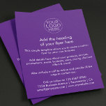 Prospectus 11,4 Cm X 14,2 Cm Logo d'entreprise | Personnalisé Simple Purple<br><div class="desc">Un simple modèle de prospectus d'entreprise en texte blanc et violet personnalisé dans un style simple et minimaliste qui peut être facilement modifié et mis à jour avec votre propre logo d'entreprise, les détails du produit, les prix et plus encore! Choisissez la taille du prospectus et le type de papier...</div>