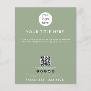Prospectus 11,4 Cm X 14,2 Cm Logo d'entreprise QR Code Social Media Sage Green