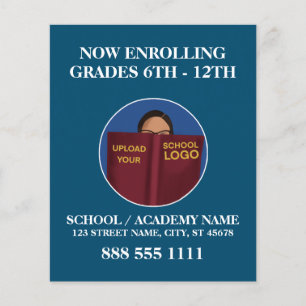 Prospectus 11,4 Cm X 14,2 Cm Logo Moderne de l'école Bleue Inscription Anglais