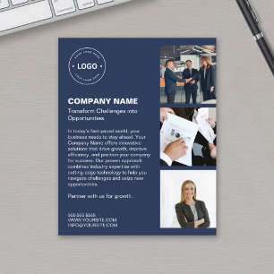 Prospectus 11,4 Cm X 14,2 Cm Logo Moderne Photo Bleu Entreprise Professionnelle