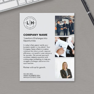 Prospectus 11,4 Cm X 14,2 Cm Logo Moderne Photo Gris Entreprise Professionnelle