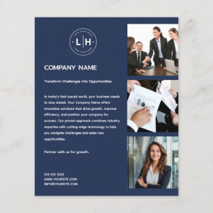 Prospectus 11,4 Cm X 14,2 Cm Logo moderne Photo professionnelle Marine Blue Bus