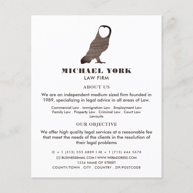 Prospectus 11,4 Cm X 14,2 Cm Logo Owl, Services Juridiques Publicité (Devant)