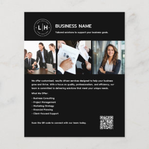 Prospectus 11,4 Cm X 14,2 Cm Logo personnalisé Photo QR Professional Black Busi