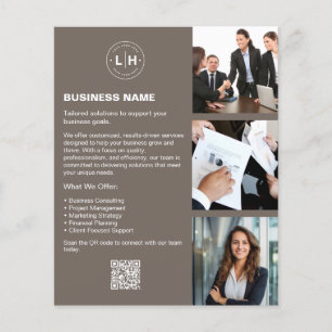 Prospectus 11,4 Cm X 14,2 Cm Logo personnalisé Photo QR Taupe Entreprise profes