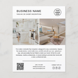 Prospectus 11,4 Cm X 14,2 Cm Logo Photo Minimaliste Blanc Promotion Commerciale