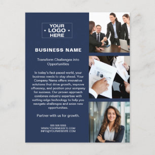 Prospectus 11,4 Cm X 14,2 Cm Logo Photo Moderne QR Bleu Marine Entreprise Corpo