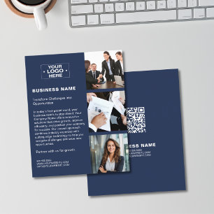 Prospectus 11,4 Cm X 14,2 Cm Logo Photo QR Moderne Bleu Marine Entreprise