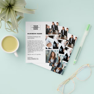 Prospectus 11,4 Cm X 14,2 Cm Logo Photo QR Moderne Entreprise Blanc Corporate