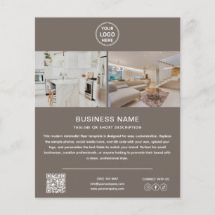 Prospectus 11,4 Cm X 14,2 Cm Logo Photo QR Taupe Marketing Entreprise Moderne