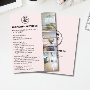 Prospectus 11,4 Cm X 14,2 Cm Logo Photo Services de Nettoyage Moderne Rose