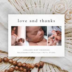 Prospectus 11,4 Cm X 14,2 Cm Love and Thanks 3 Photo New Baby Thank You Card Fl