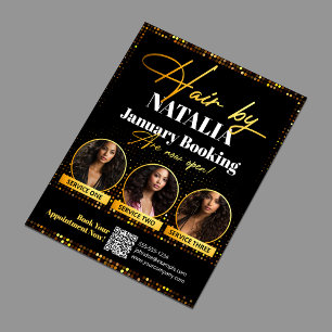 Prospectus 11,4 Cm X 14,2 Cm Luxe Black Gold Hair Salon Promo Réservation