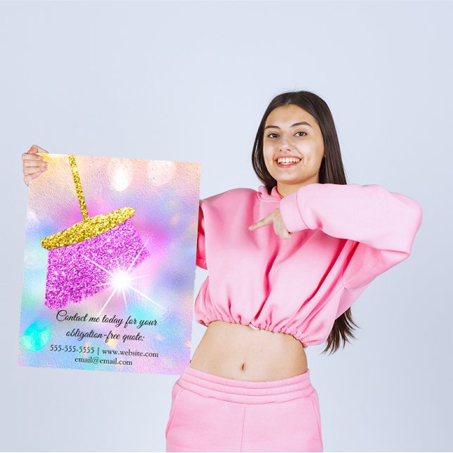 Prospectus 11,4 Cm X 14,2 Cm Maison de service de nettoyage Garder l'holographe (Cleaning Service House Keeping Holograph Pink Flyer)