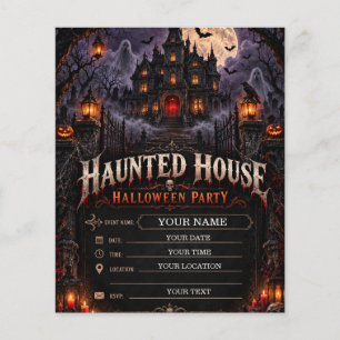 Prospectus 11,4 Cm X 14,2 Cm Maison Hantée Soirée Halloween Horreur Gothique