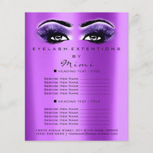 Prospectus 11,4 Cm X 14,2 Cm Maquillage Artiste Beauté Salon Lashes Flyer Purpl