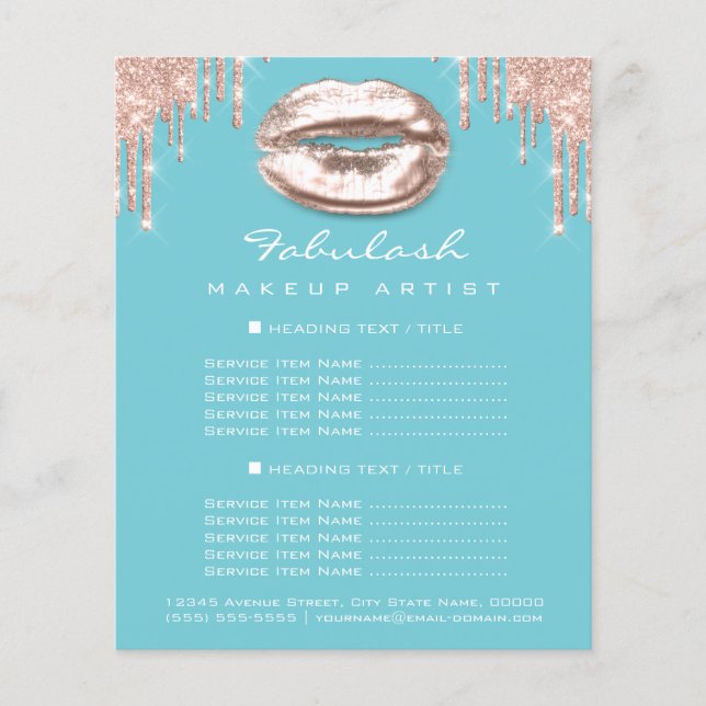 Prospectus 11,4 Cm X 14,2 Cm Maquillage Artiste Salon Bleu Parties scintillant  (Devant)