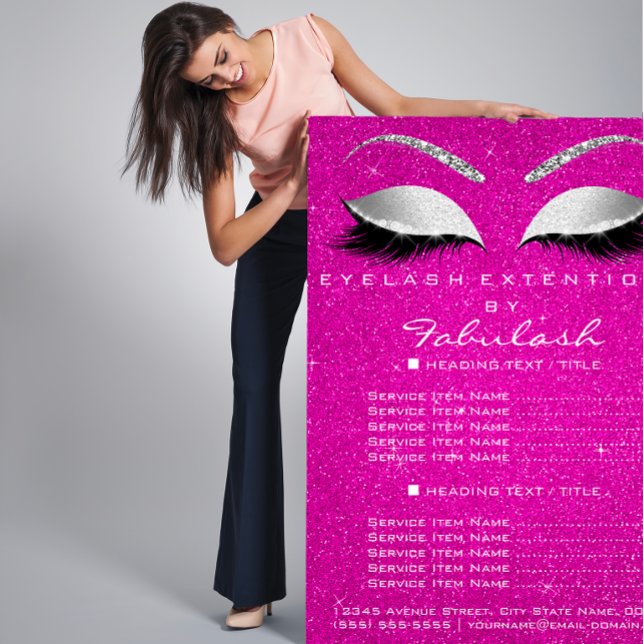 Prospectus 11,4 Cm X 14,2 Cm Maquillage Beauté Salon Parties scintillant Flyer  (Makeup Lashes Beauty Salon Glitter Flyer Hot Pink)