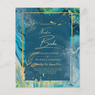 Prospectus 11,4 Cm X 14,2 Cm Mariage Abstrait Peacock Blue Gold