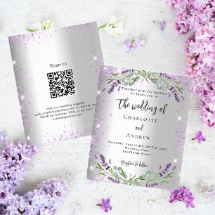 Prospectus 11,4 Cm X 14,2 Cm Mariage argent lavande QR RSVP invitation budgétai