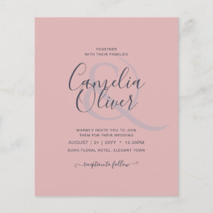 Prospectus 11,4 Cm X 14,2 Cm Mariage au symbole esperluette calligraphié rose B