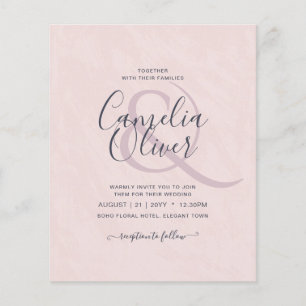 Prospectus 11,4 Cm X 14,2 Cm Mariage au symbole esperluette calligraphié rose B