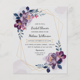 Prospectus 11,4 Cm X 14,2 Cm Mariage avec un budget floral violet aquarelle