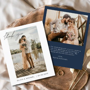 Prospectus 11,4 Cm X 14,2 Cm Mariage bleu marine Merci Cartes Photo Minimaliste