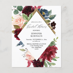 Prospectus 11,4 Cm X 14,2 Cm Mariage Budget Bourgogne, Bleu Marine et Rose Poud