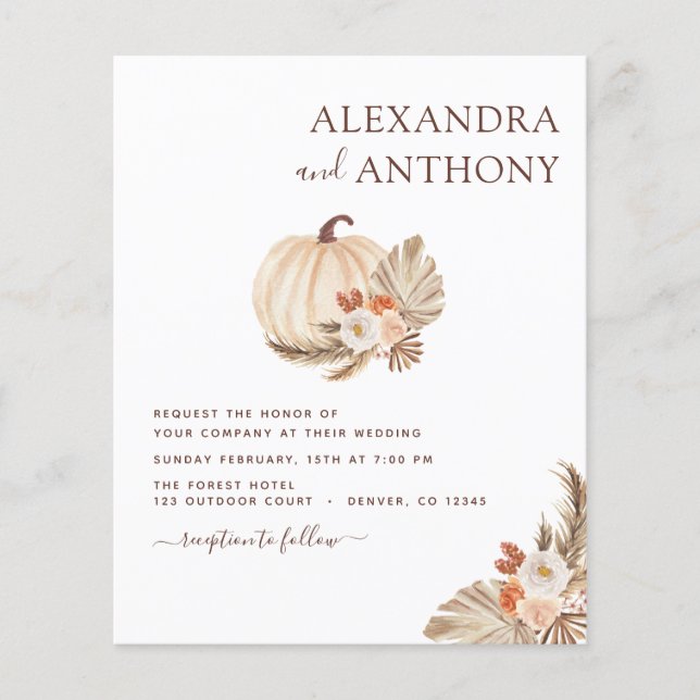 Prospectus 11,4 Cm X 14,2 Cm Mariage Budget Pampas Citrouille blanc Grass  (Devant)