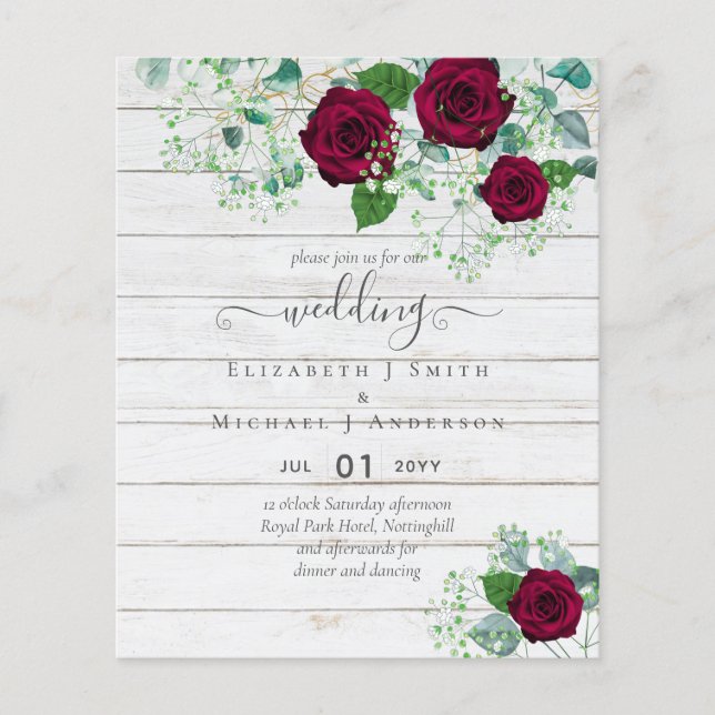 Prospectus 11,4 Cm X 14,2 Cm MARIAGE BUDGET Rose Eucalyptus Bourgogne (Devant)