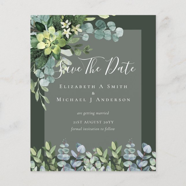 Prospectus 11,4 Cm X 14,2 Cm MARIAGE BUDGET SAVE DATES - Eucalyptus VERT (Devant)