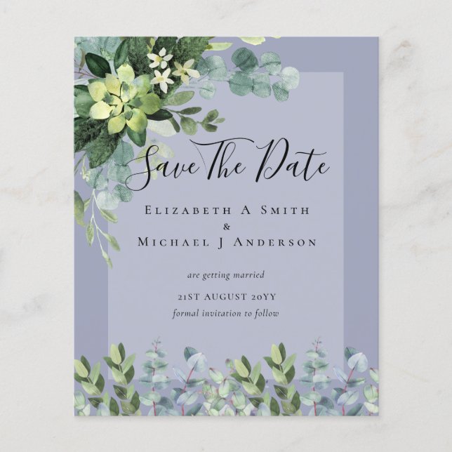 Prospectus 11,4 Cm X 14,2 Cm MARIAGE BUDGET SAVE DATES - Eucalyptus VERT (Devant)