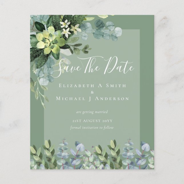 Prospectus 11,4 Cm X 14,2 Cm MARIAGE BUDGET SAVE DATES - Eucalyptus VERT (Devant)