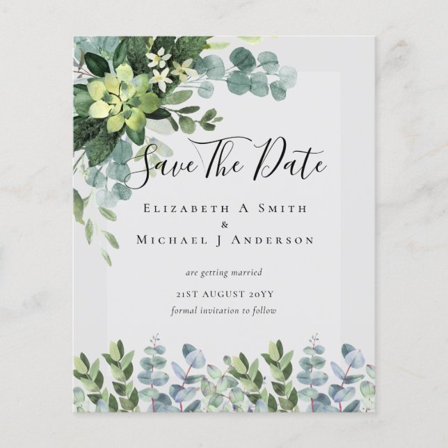 Prospectus 11,4 Cm X 14,2 Cm MARIAGE BUDGET SAVE DATES - Eucalyptus VERT (Devant)