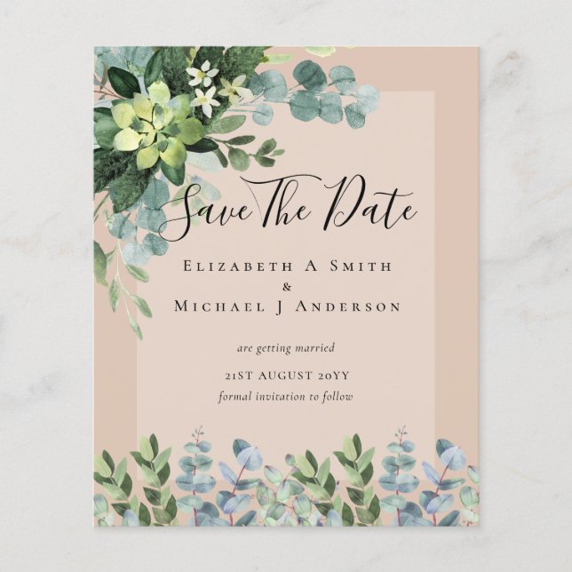 Prospectus 11,4 Cm X 14,2 Cm MARIAGE BUDGET SAVE DATES - Eucalyptus VERT (Devant)