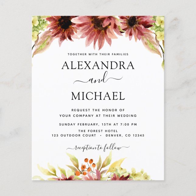 Prospectus 11,4 Cm X 14,2 Cm Mariage campagnard Budget Sunflower Bourgogne (Devant)