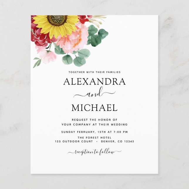 Prospectus 11,4 Cm X 14,2 Cm Mariage campagnard Budget Sunflower Eucalyptus (Devant)