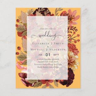 Prospectus 11,4 Cm X 14,2 Cm Mariage d'automne floral - Budget bordeaux orange