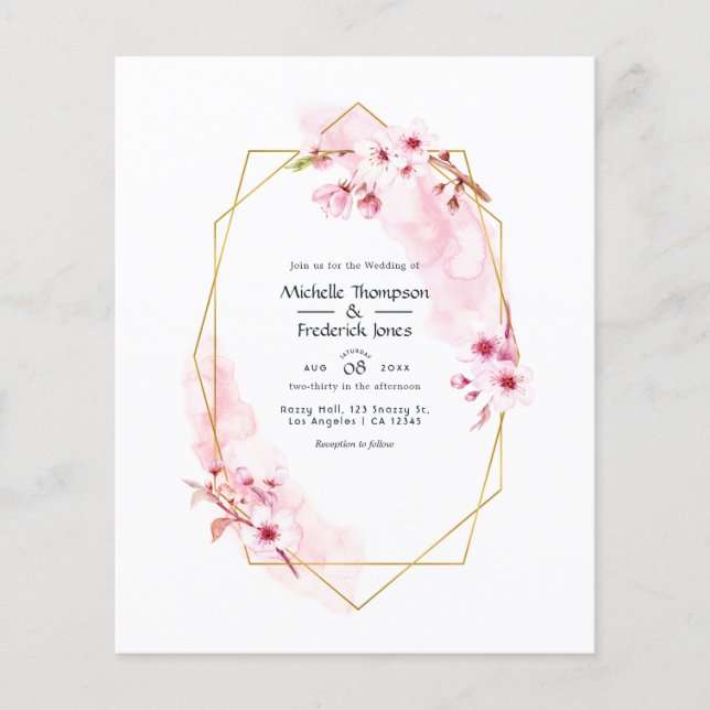 Prospectus 11,4 Cm X 14,2 Cm Mariage de fleurs de cerisier rose géométrique (Devant)