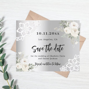 Prospectus 11,4 Cm X 14,2 Cm Mariage de florale blanche en argent Enregistrer l