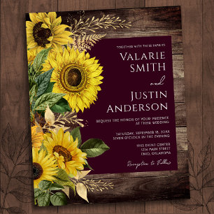Prospectus 11,4 Cm X 14,2 Cm Mariage de tournesol en bois rustique tout en un