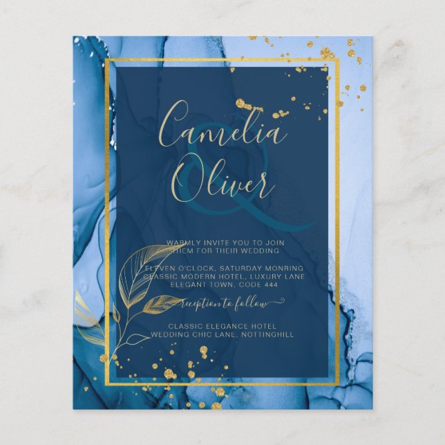 Prospectus 11,4 Cm X 14,2 Cm Mariage d'encre d'alcool bleu LeahG® Navy (Devant)