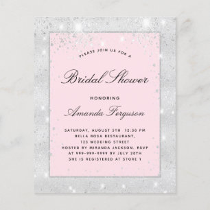 Prospectus 11,4 Cm X 14,2 Cm Mariage douche argent rose paillettes budget