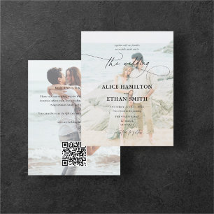 Prospectus 11,4 Cm X 14,2 Cm Mariage Élégant à Budget Script 2 Photo QR Code